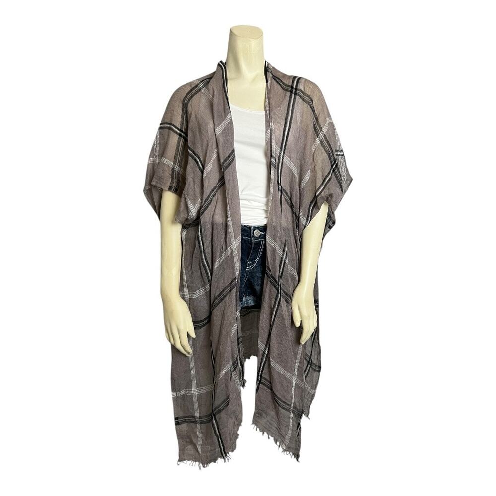 NWT Falls Creek Gray Sheer Plaid Woven Scarf Wrap Shawl New